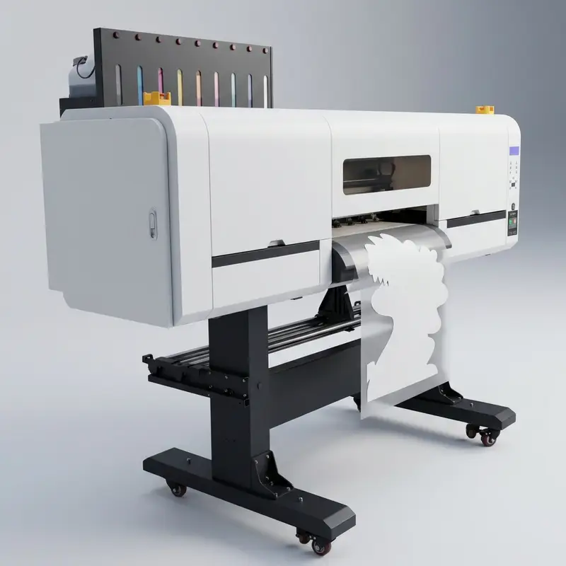 DTF printing with CMYK and white inks on PET film