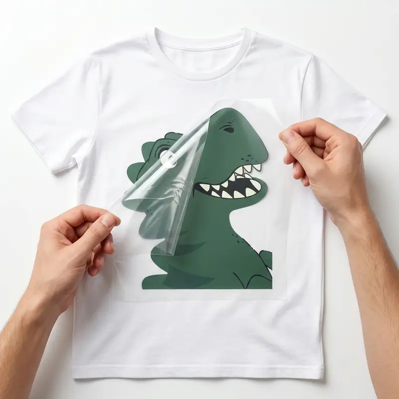 DTF film release step after heat press process