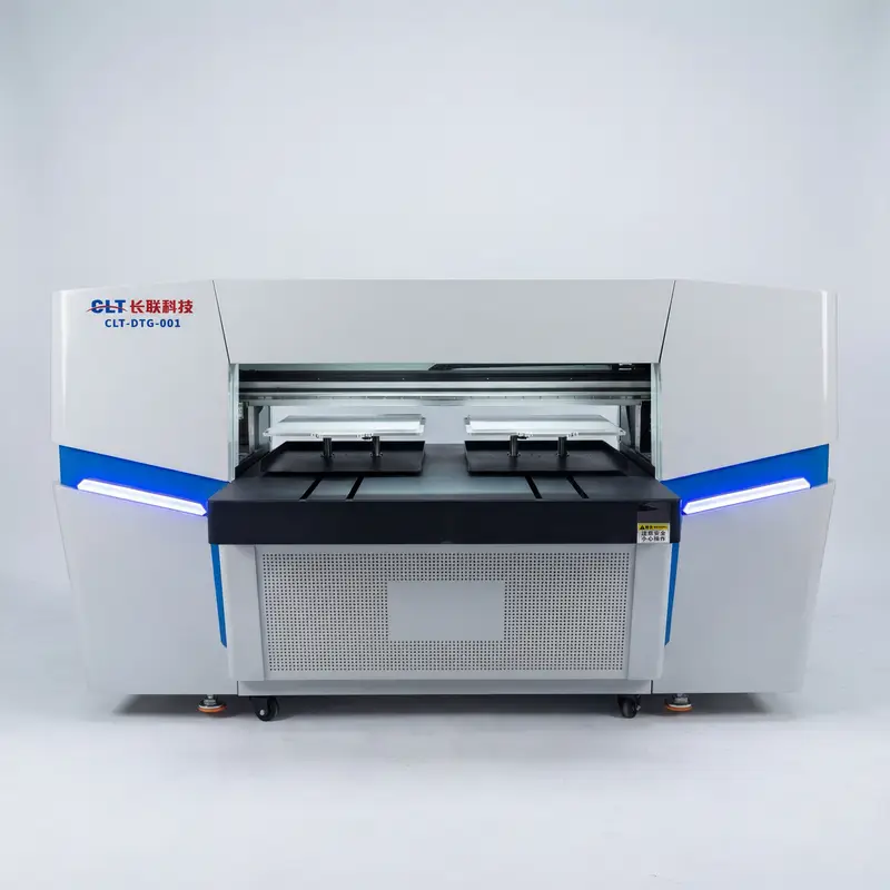 Advanced industrial DTG printer showing ink delivery and carriage system