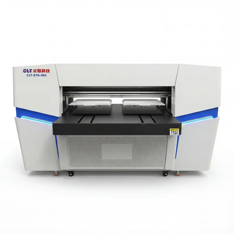 Epson i3200 printhead detail on CLT-DTG-001 DTG machine showing sub-micron alignment