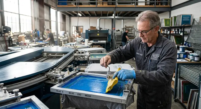 CLT chemical technician providing on-site technical process adjustment and screen ink calibration at apparel printing factory