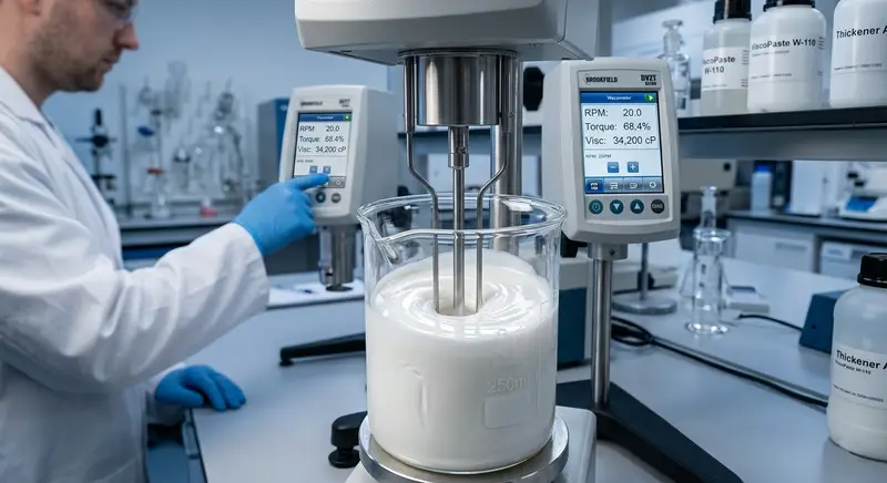 In-factory quality inspection and viscosity stability testing of CLT water-based printing paste